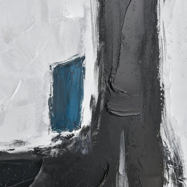 Atlas Obsidian Modern Abstract Wall Art - Bold Black Brushstrokes on Textured White Canvas with Teal Accents Obsidian I Abstract Wall Art WA11104-01
