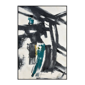 Atlas Obsidian Modern Abstract Wall Art - Bold Black Brushstrokes on Textured White Canvas with Teal Accents Obsidian II Abstract Wall Art WA11104-02