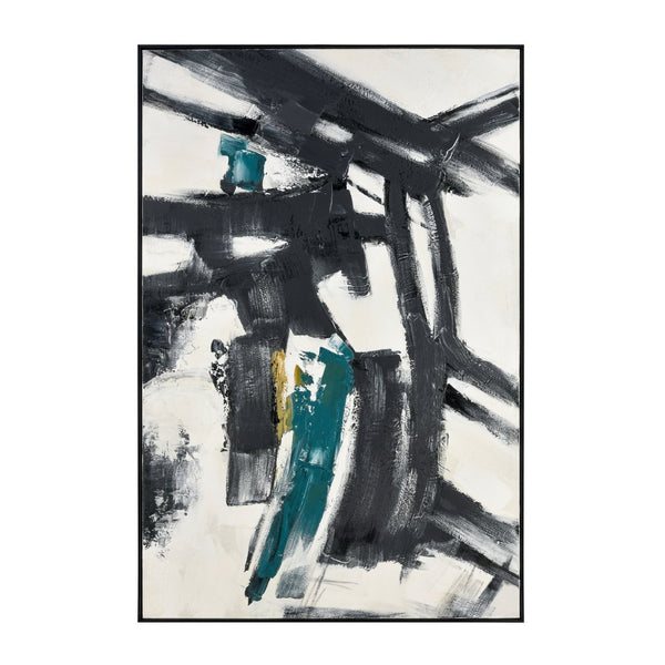 Atlas Obsidian Modern Abstract Wall Art - Bold Black Brushstrokes on Textured White Canvas with Teal Accents Obsidian II Abstract Wall Art WA11104-02