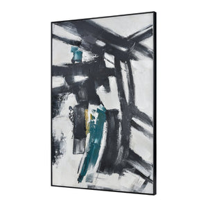 Atlas Obsidian Modern Abstract Wall Art - Bold Black Brushstrokes on Textured White Canvas with Teal Accents Obsidian II Abstract Wall Art WA11104-02