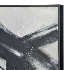 Atlas Obsidian Modern Abstract Wall Art - Bold Black Brushstrokes on Textured White Canvas with Teal Accents Obsidian II Abstract Wall Art WA11104-02