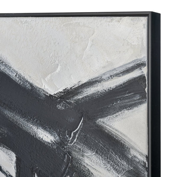 Atlas Obsidian Modern Abstract Wall Art - Bold Black Brushstrokes on Textured White Canvas with Teal Accents Obsidian II Abstract Wall Art WA11104-02