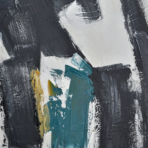 Atlas Obsidian Modern Abstract Wall Art - Bold Black Brushstrokes on Textured White Canvas with Teal Accents Obsidian II Abstract Wall Art WA11104-02
