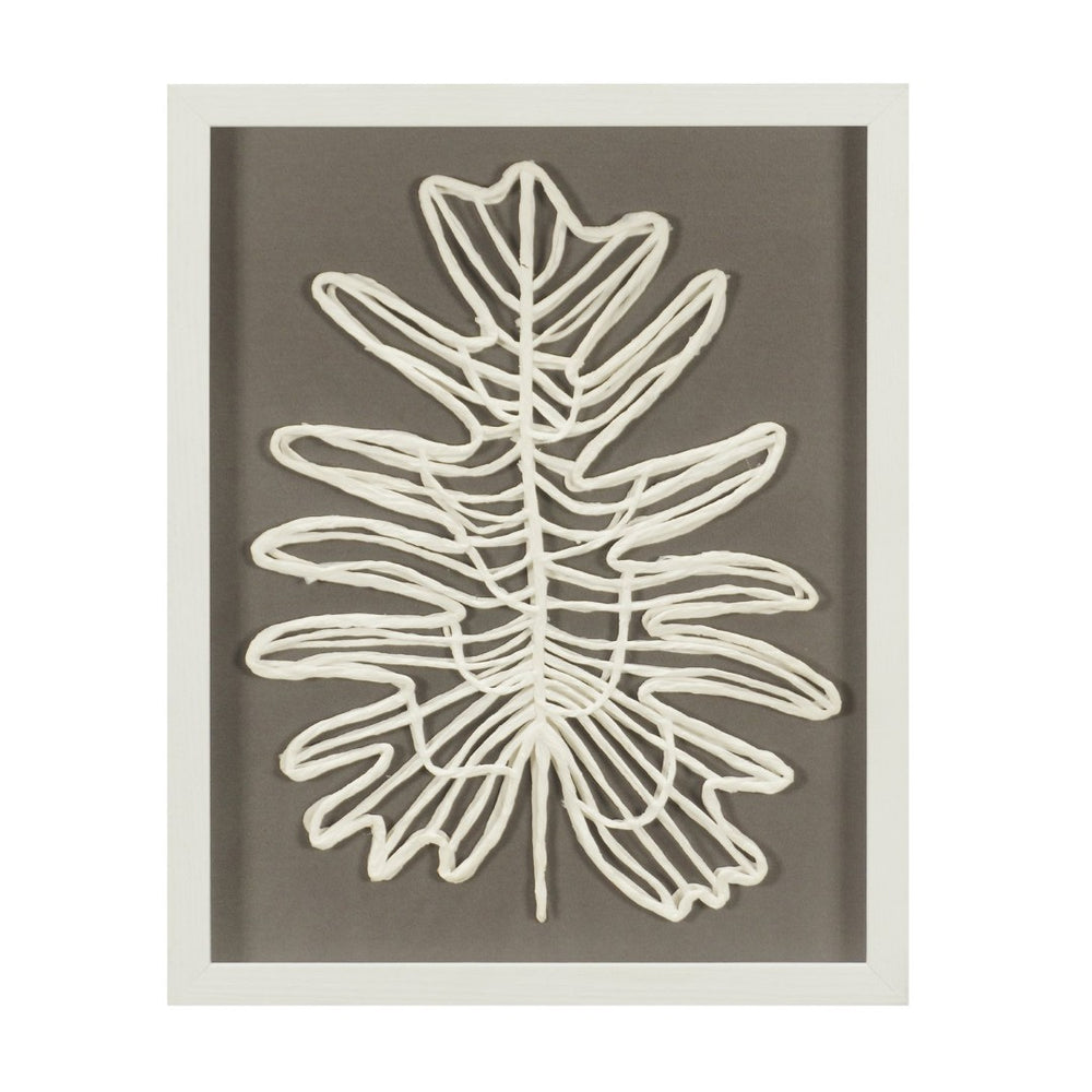 Atlas Paradise Leaf I Handwoven Paper Shadowbox Art - Elegant Off-White Decor for Modern Interiors WA11111-01