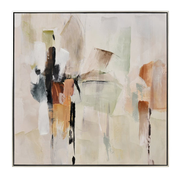 Atlas Pastel Abstract Framed Wall Art - Serene Geometric Design with Silver Frame for Modern Spaces WA11113-01