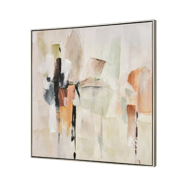 Atlas Pastel Abstract Framed Wall Art - Serene Geometric Design with Silver Frame for Modern Spaces WA11113-01