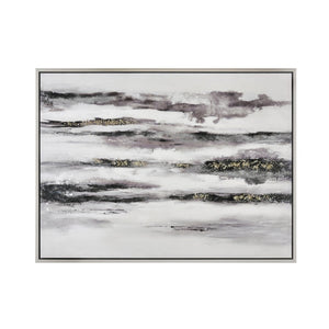 Atlas Patton Framed Abstract Wall Art - Elegant Grey & Black Waves with Gold Accents for Modern Spaces WA11114-01