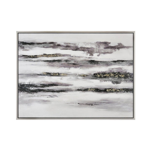 Atlas Patton Framed Abstract Wall Art - Elegant Grey & Black Waves with Gold Accents for Modern Spaces WA11114-01