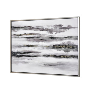 Atlas Patton Framed Abstract Wall Art - Elegant Grey & Black Waves with Gold Accents for Modern Spaces WA11114-01