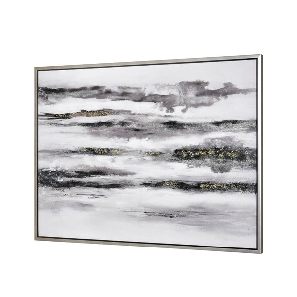 Atlas Patton Framed Abstract Wall Art - Elegant Grey & Black Waves with Gold Accents for Modern Spaces WA11114-01