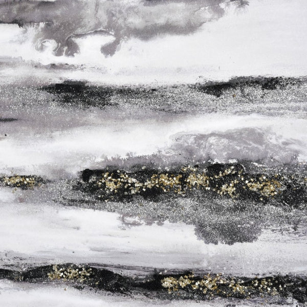 Atlas Patton Framed Abstract Wall Art - Elegant Grey & Black Waves with Gold Accents for Modern Spaces WA11114-01