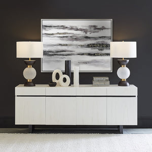 Atlas Patton Framed Abstract Wall Art - Elegant Grey & Black Waves with Gold Accents for Modern Spaces WA11114-01