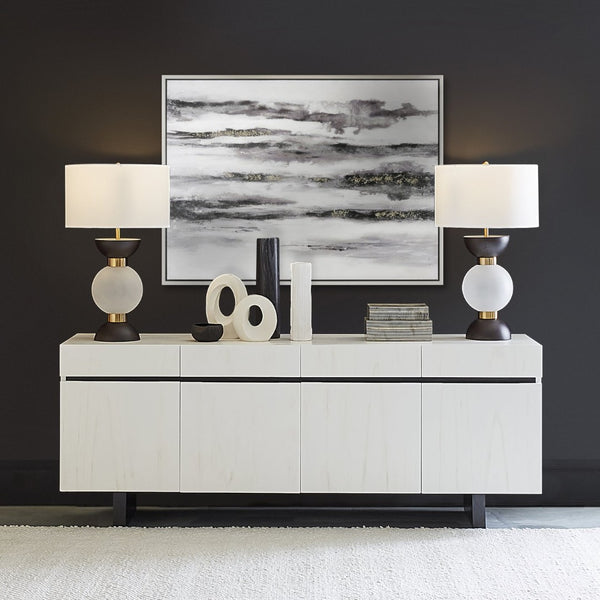 Atlas Patton Framed Abstract Wall Art - Elegant Grey & Black Waves with Gold Accents for Modern Spaces WA11114-01