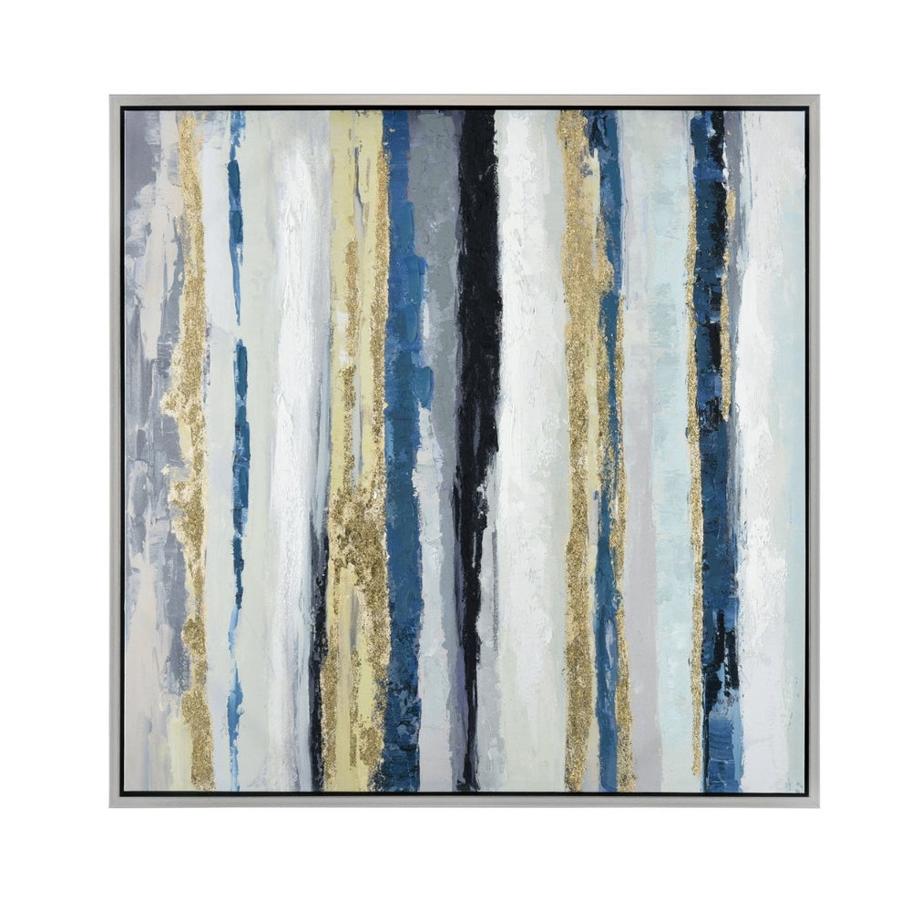 Atlas Pearson Framed Abstract Wall Art - Contemporary Vertical Stripes in Blue, Gold & Black Design WA11116-01