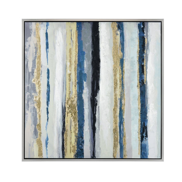 Atlas Pearson Framed Abstract Wall Art - Contemporary Vertical Stripes in Blue, Gold & Black Design WA11116-01