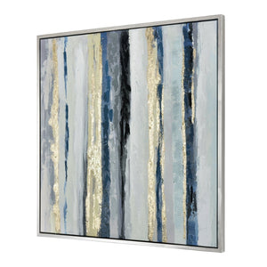Atlas Pearson Framed Abstract Wall Art - Contemporary Vertical Stripes in Blue, Gold & Black Design WA11116-01