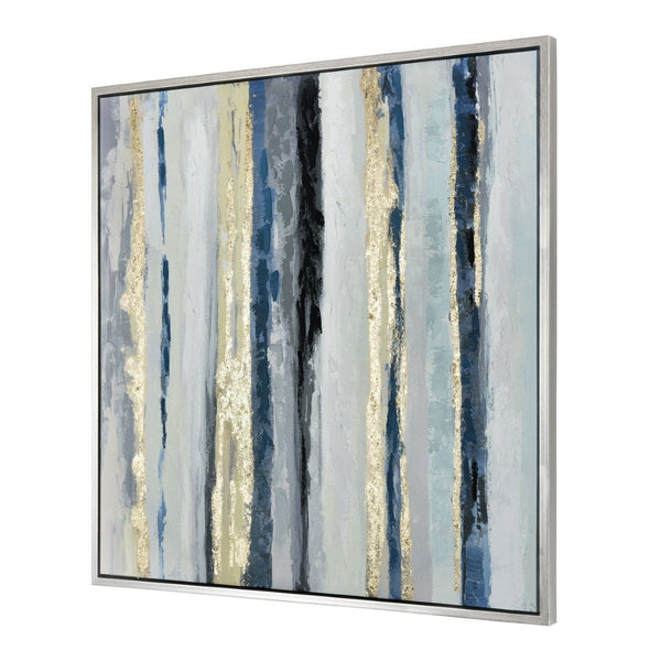 Atlas Pearson Framed Abstract Wall Art - Contemporary Vertical Stripes in Blue, Gold & Black Design WA11116-01