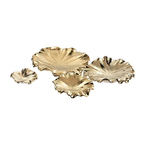 Atlas Petal Dimensional Wall Art - Sculptural Elegance in Metallic Glaze for Modern Home Decor Accents Set of 4 Gold WA11119-01S