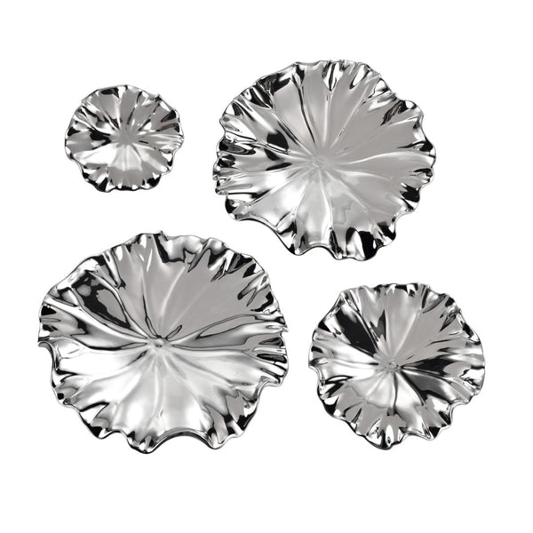 Atlas Petal Dimensional Wall Art - Sculptural Elegance in Metallic Glaze for Modern Home Decor Accents Set of 4 Silver WA11119-02S