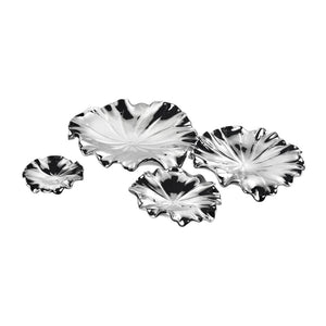 Atlas Petal Dimensional Wall Art - Sculptural Elegance in Metallic Glaze for Modern Home Decor Accents Set of 4 Silver WA11119-02S