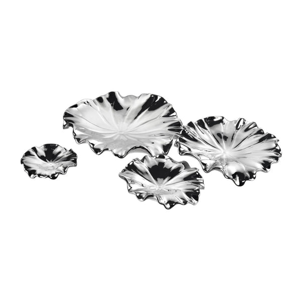Atlas Petal Dimensional Wall Art - Sculptural Elegance in Metallic Glaze for Modern Home Decor Accents Set of 4 Silver WA11119-02S