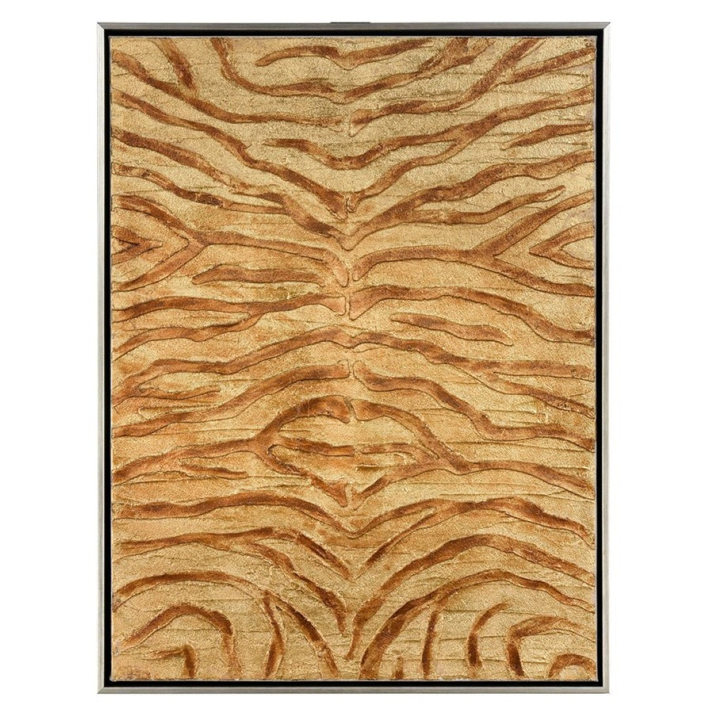 Atlas Prowess Hand-Painted Zebra Wall Art - Luxurious Gold Accents in Champagne Frame for Modern Decor WA11123-01