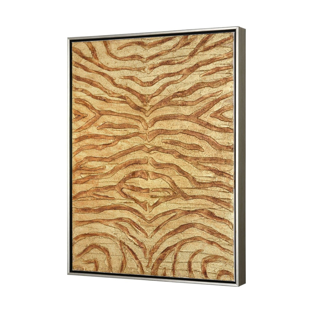 Atlas Prowess Hand-Painted Zebra Wall Art - Luxurious Gold Accents in Champagne Frame for Modern Decor WA11123-01