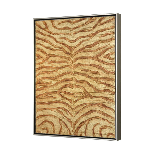 Atlas Prowess Hand-Painted Zebra Wall Art - Luxurious Gold Accents in Champagne Frame for Modern Decor WA11123-01