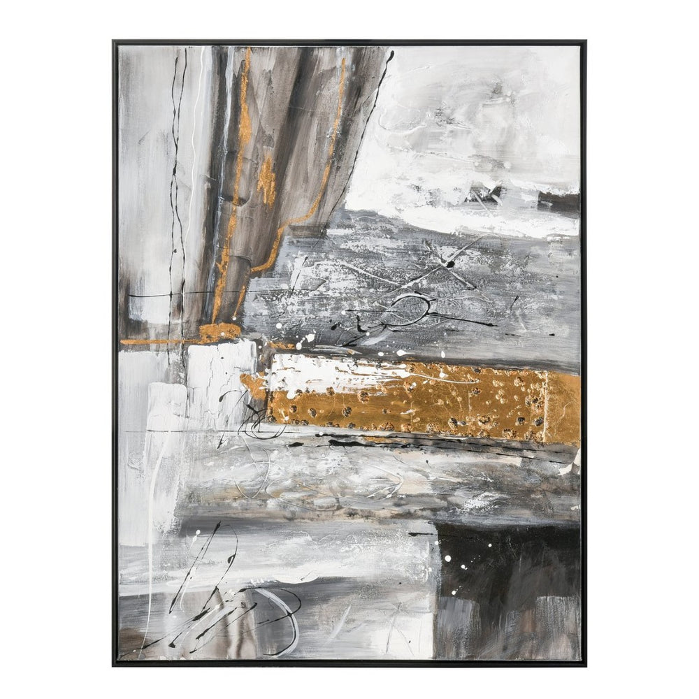 Atlas Reading in Gray Framed Wall Art - Hand-Painted Acrylic Canvas with Metallic Gold Accents, 36.5" W WA11125-01