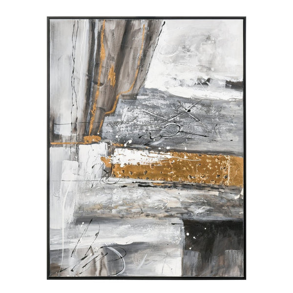 Atlas Reading in Gray Framed Wall Art - Hand-Painted Acrylic Canvas with Metallic Gold Accents, 36.5" W WA11125-01