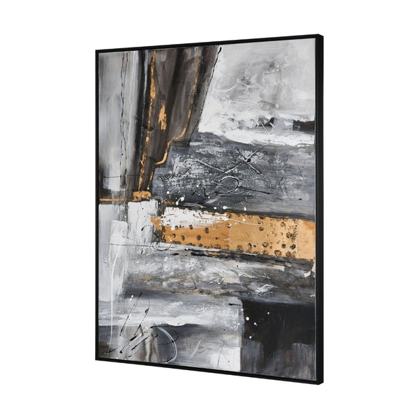 Atlas Reading in Gray Framed Wall Art - Hand-Painted Acrylic Canvas with Metallic Gold Accents, 36.5" W WA11125-01