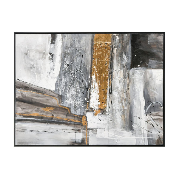 Atlas Reading in Gray Framed Wall Art - Hand-Painted Acrylic Canvas with Metallic Gold Accents, 36.5" W WA11125-01