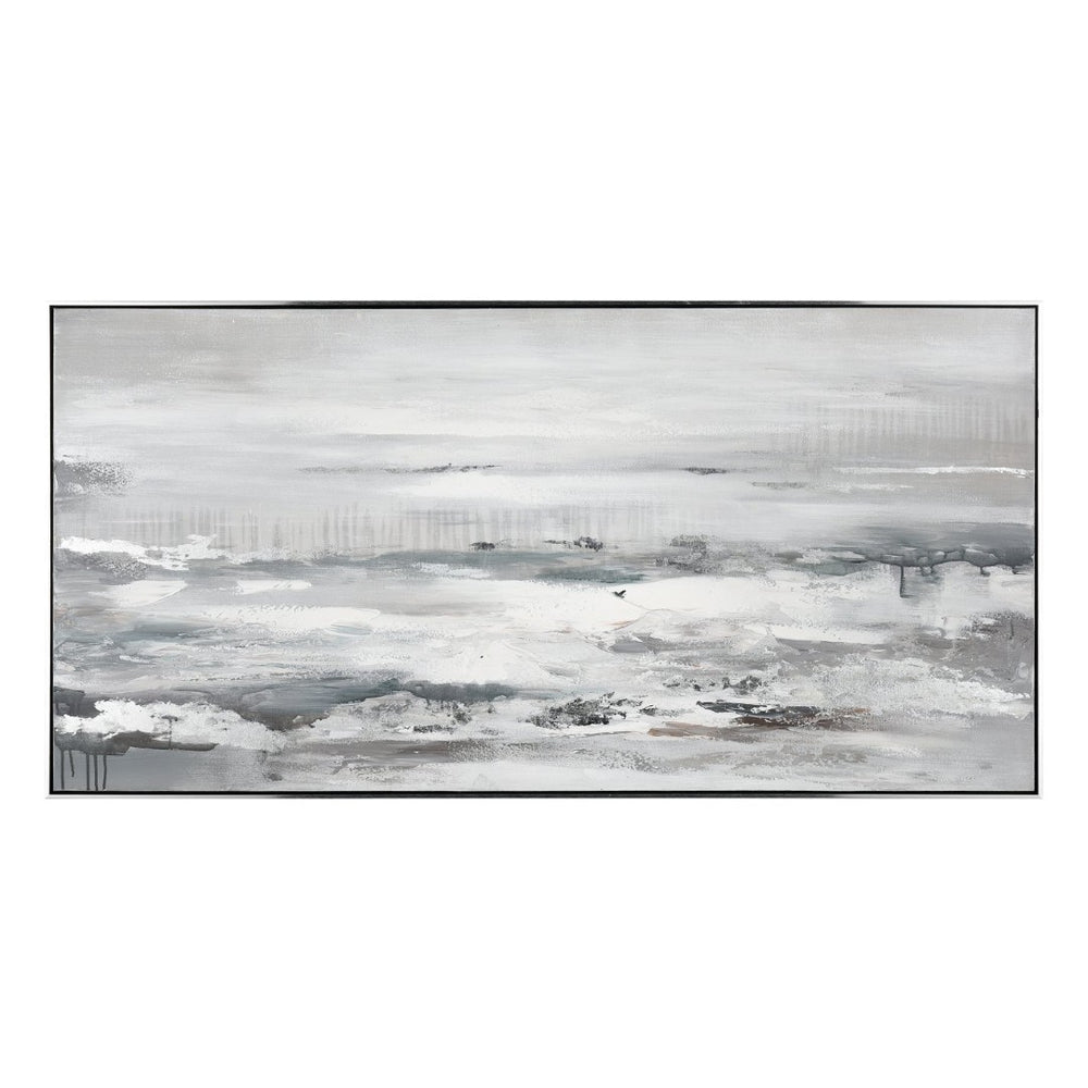 Atlas Renew Hand-Finished Abstract Waterscape Wall Art in Silver Frame – Perfect for Coastal Decor! WA11128-01
