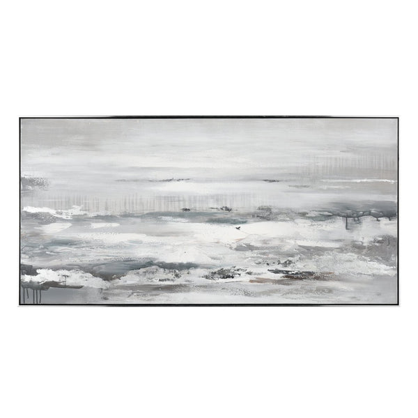 Atlas Renew Hand-Finished Abstract Waterscape Wall Art in Silver Frame – Perfect for Coastal Decor! WA11128-01