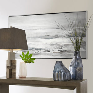 Atlas Renew Hand-Finished Abstract Waterscape Wall Art in Silver Frame – Perfect for Coastal Decor! WA11128-01
