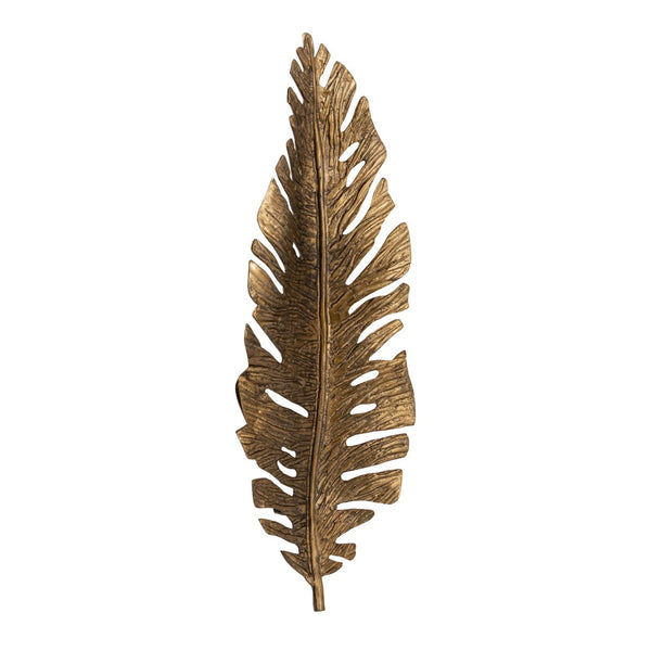 Atlas Sago Leaf Wall Decor - Antique Gold Metal Sculpture for Modern & Boho Interiors, Easy to Hang WA11136-01