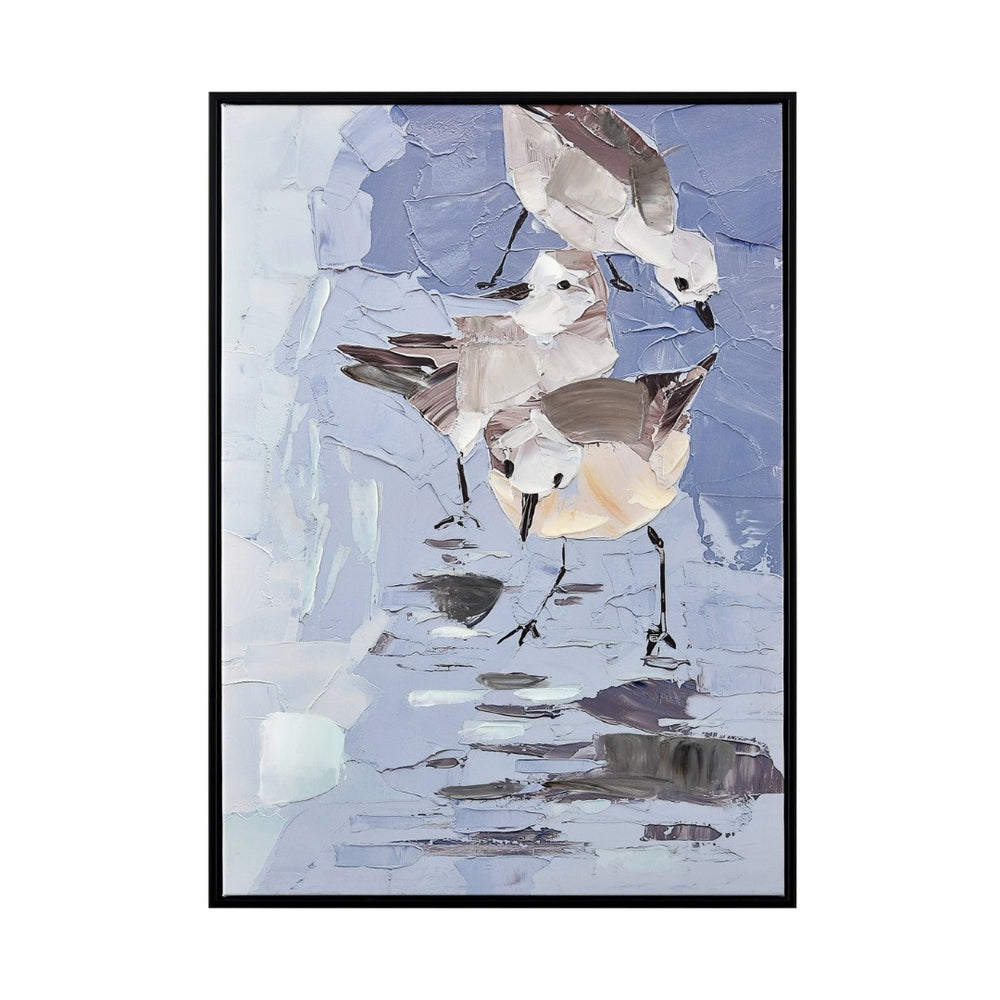 Atlas Seagull Abstract Framed Wall Art - Coastal Serenity in Blue & White for Modern Home Decor Spaces WA11138-01