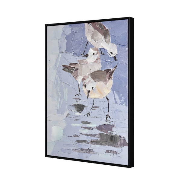 Atlas Seagull Abstract Framed Wall Art - Coastal Serenity in Blue & White for Modern Home Decor Spaces WA11138-01