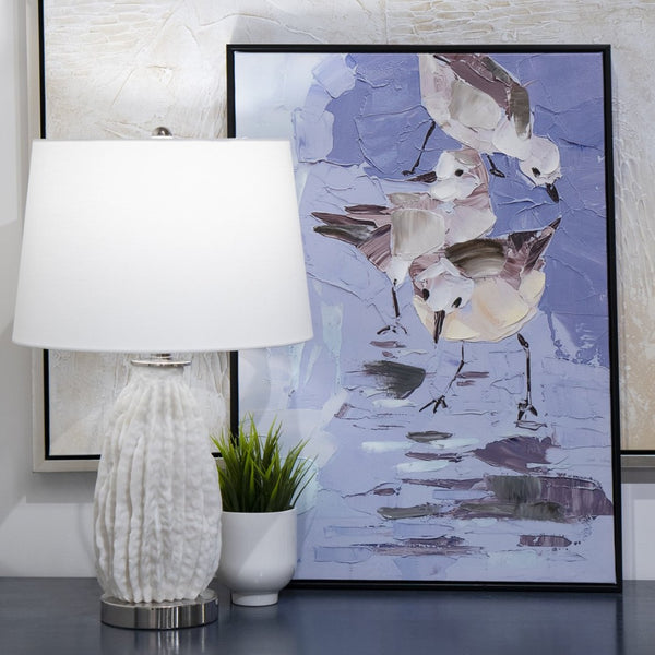 Atlas Seagull Abstract Framed Wall Art - Coastal Serenity in Blue & White for Modern Home Decor Spaces WA11138-01