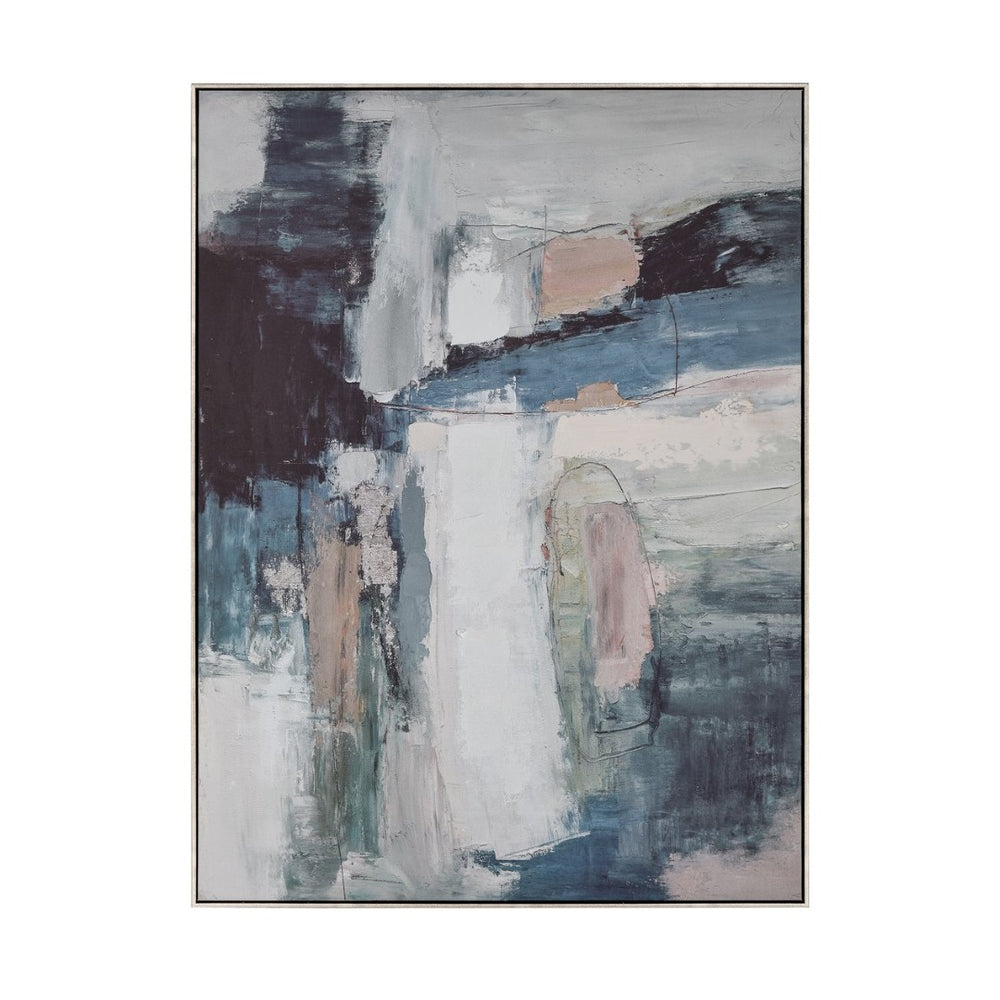 Atlas Shadow Abstract Framed Wall Art - Moody Geometric Design in Blue, Black, Pink & Gray for Modern Spaces WA11140-01