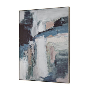 Atlas Shadow Abstract Framed Wall Art - Moody Geometric Design in Blue, Black, Pink & Gray for Modern Spaces WA11140-01