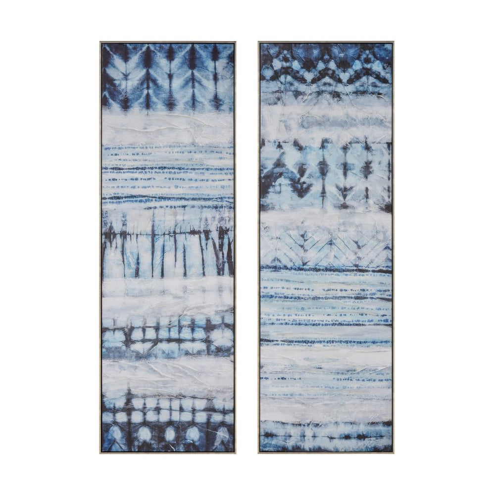 Atlas Shibori Framed Wall Art Set of 2 - Indigo and White Panels for Stylish Modern Home Décor WA11141-01S