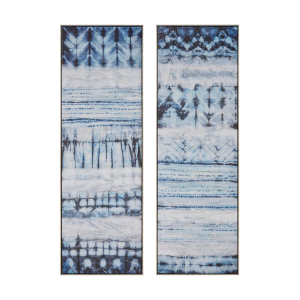 Atlas Shibori Framed Wall Art Set of 2 - Indigo and White Panels for Stylish Modern Home Décor WA11141-01S