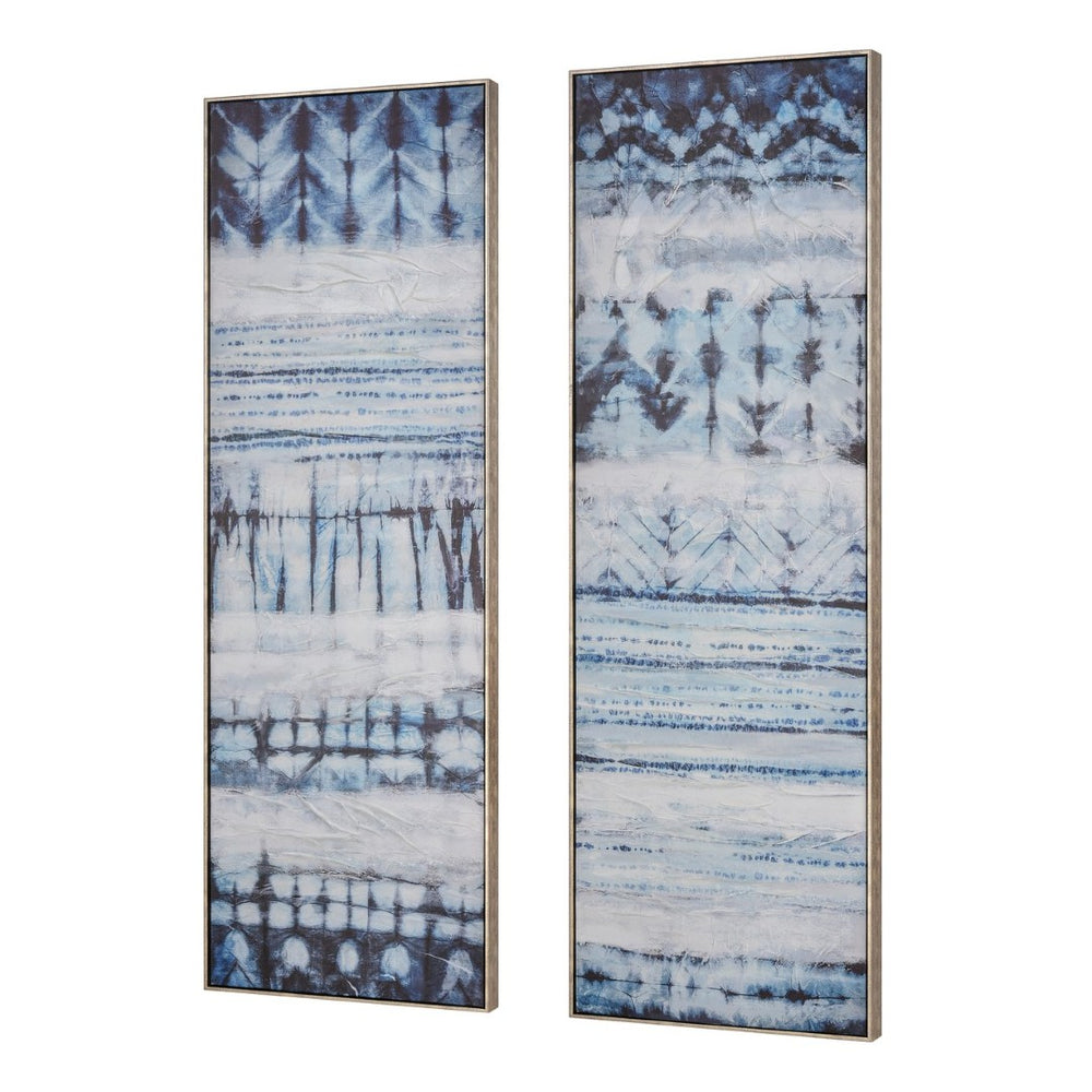 Atlas Shibori Framed Wall Art Set of 2 - Indigo and White Panels for Stylish Modern Home Décor WA11141-01S