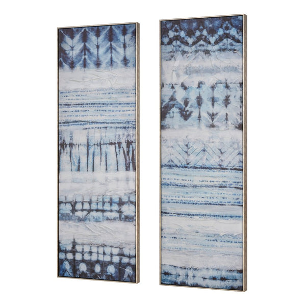Atlas Shibori Framed Wall Art Set of 2 - Indigo and White Panels for Stylish Modern Home Décor WA11141-01S