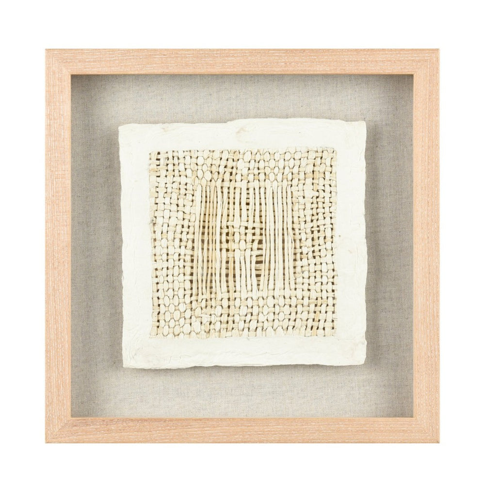 Atlas Simple Weave II Textured Wall Art Panel - Elegant Plaster Relief in Natural Wood Frame, 14" Square WA11147-02