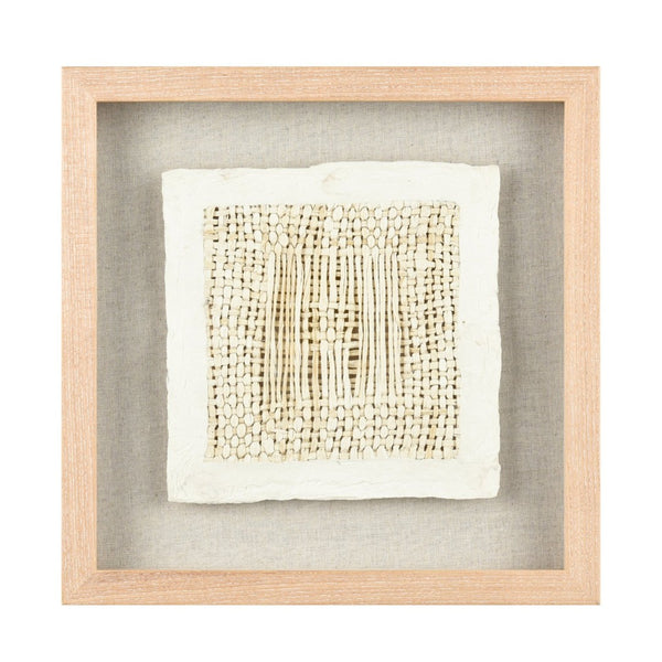 Atlas Simple Weave II Textured Wall Art Panel - Elegant Plaster Relief in Natural Wood Frame, 14" Square WA11147-02