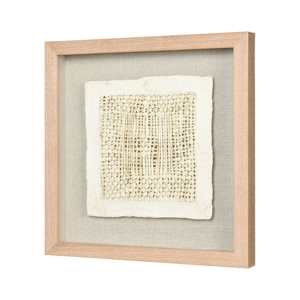 Atlas Simple Weave II Textured Wall Art Panel - Elegant Plaster Relief in Natural Wood Frame, 14" Square WA11147-02