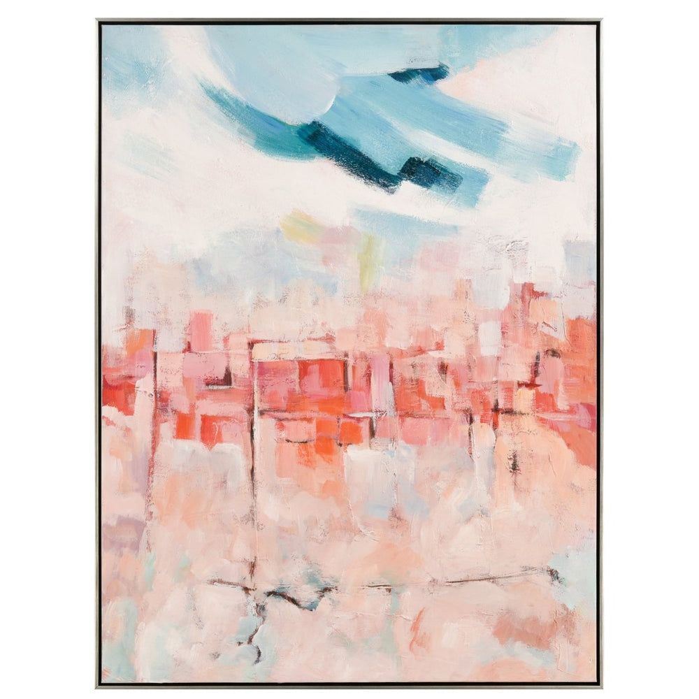 Atlas Skyline Hues Hand-Painted Abstract Wall Art in Champagne Frame - Modern Cityscape Decor Piece WA11149-01