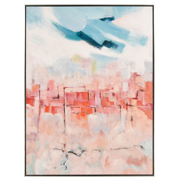 Atlas Skyline Hues Hand-Painted Abstract Wall Art in Champagne Frame - Modern Cityscape Decor Piece WA11149-01
